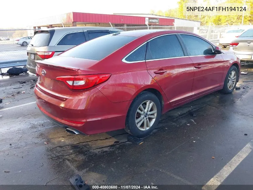 2015 Hyundai Sonata Se VIN: 5NPE24AF1FH194124 Lot: 40803680