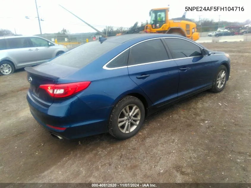 2015 Hyundai Sonata Se VIN: 5NPE24AF5FH104716 Lot: 40812520