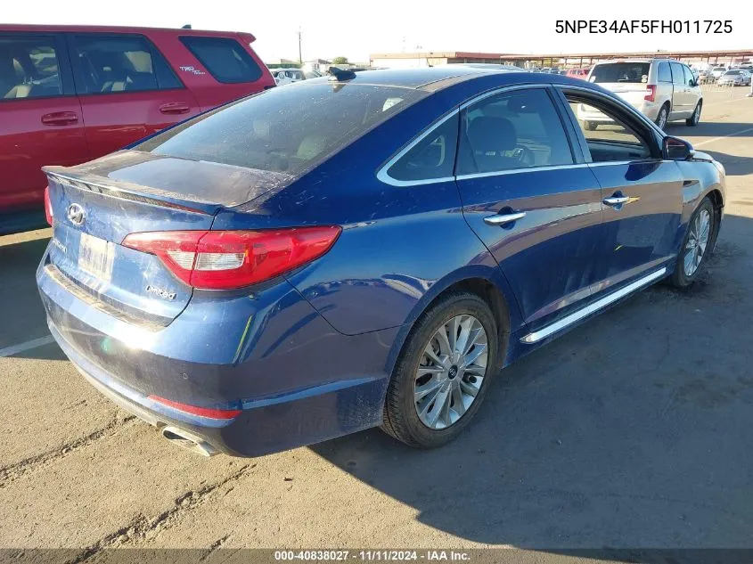 2015 Hyundai Sonata Limited VIN: 5NPE34AF5FH011725 Lot: 40838027