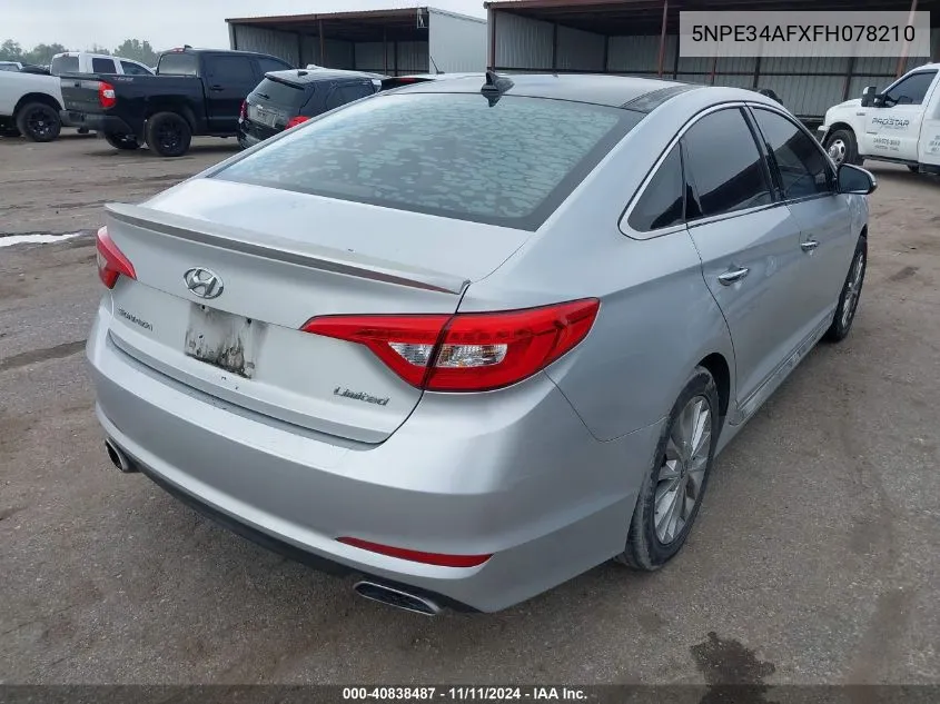 2015 Hyundai Sonata Limited VIN: 5NPE34AFXFH078210 Lot: 40838487