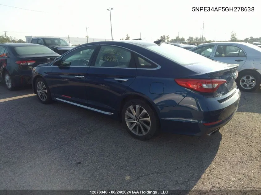 2016 Hyundai Sonata Sport/Limited VIN: 5NPE34AF5GH278638 Lot: 12078346