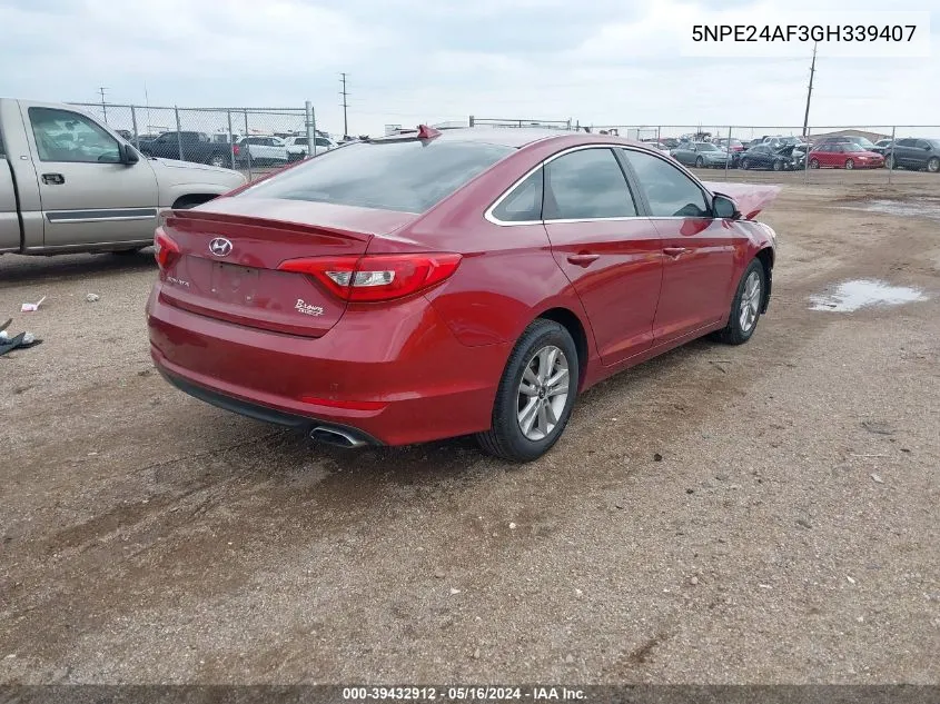 2016 Hyundai Sonata Se VIN: 5NPE24AF3GH339407 Lot: 39432912