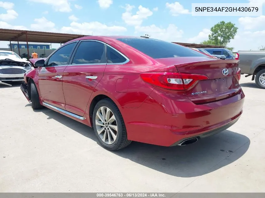 2016 Hyundai Sonata Sport VIN: 5NPE34AF2GH430679 Lot: 39546763