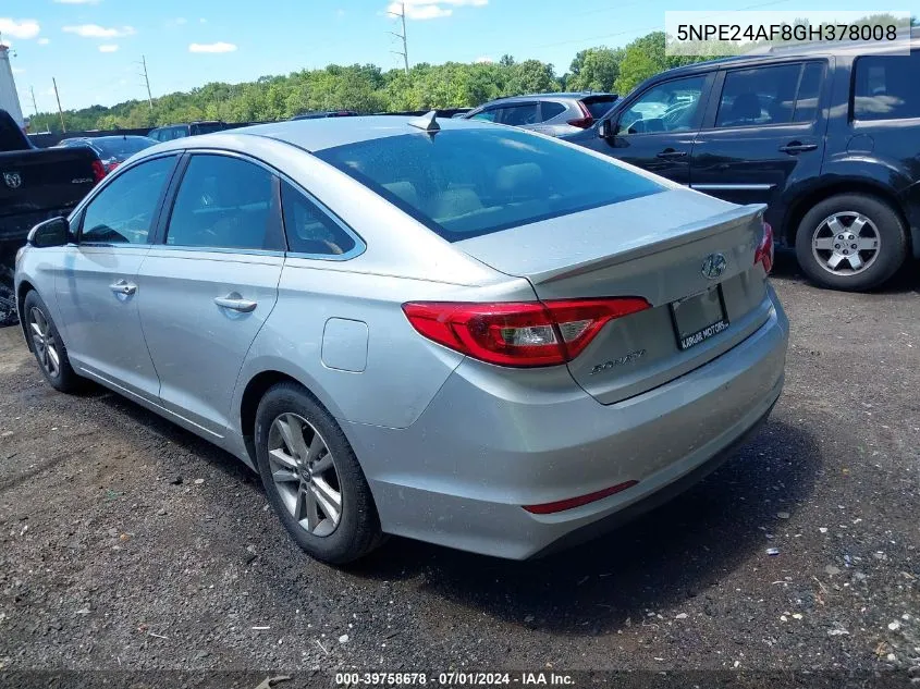 2016 Hyundai Sonata Se VIN: 5NPE24AF8GH378008 Lot: 39758678