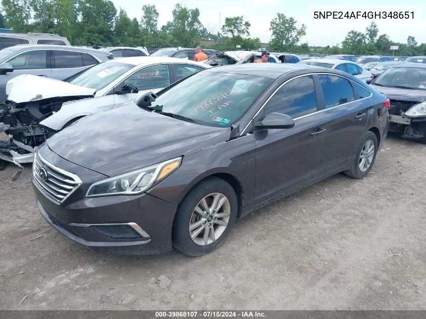 2016 Hyundai Sonata Se VIN: 5NPE24AF4GH348651 Lot: 39868107