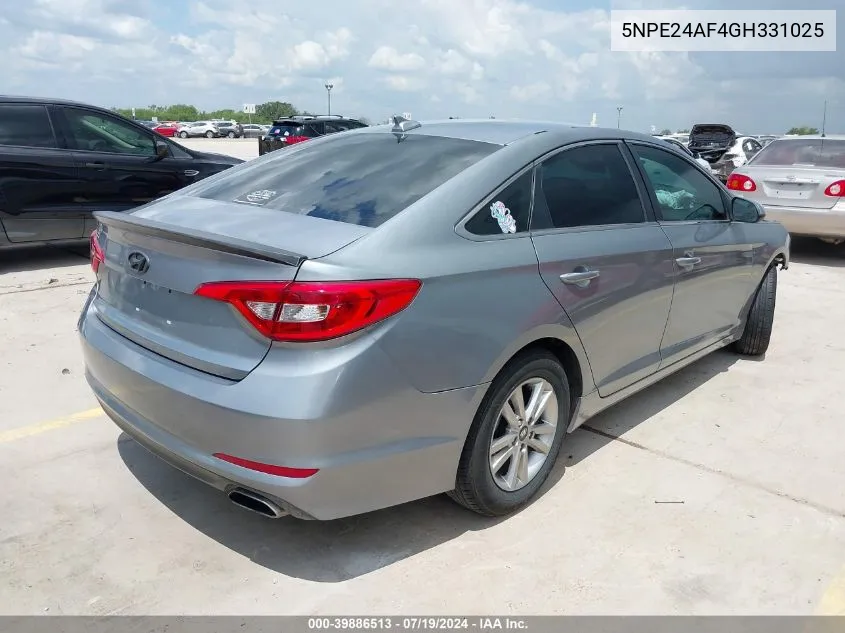 2016 Hyundai Sonata Se VIN: 5NPE24AF4GH331025 Lot: 39886513