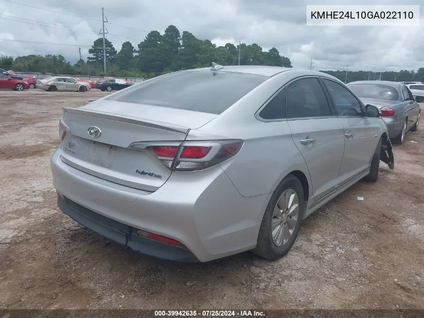 2016 Hyundai Sonata Hybrid Se VIN: KMHE24L10GA022110 Lot: 39942635