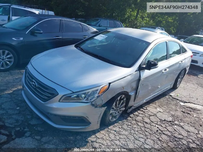 2016 Hyundai Sonata Sport VIN: 5NPE34AF9GH274348 Lot: 39986264