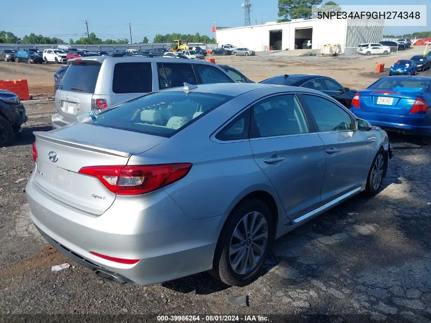 2016 Hyundai Sonata Sport VIN: 5NPE34AF9GH274348 Lot: 39986264