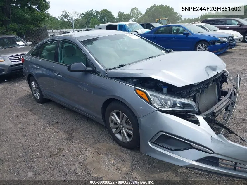 2016 Hyundai Sonata Se VIN: 5NPE24AF2GH381602 Lot: 39990822