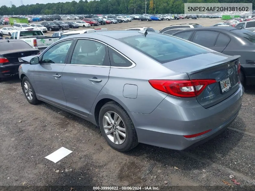 2016 Hyundai Sonata Se VIN: 5NPE24AF2GH381602 Lot: 39990822