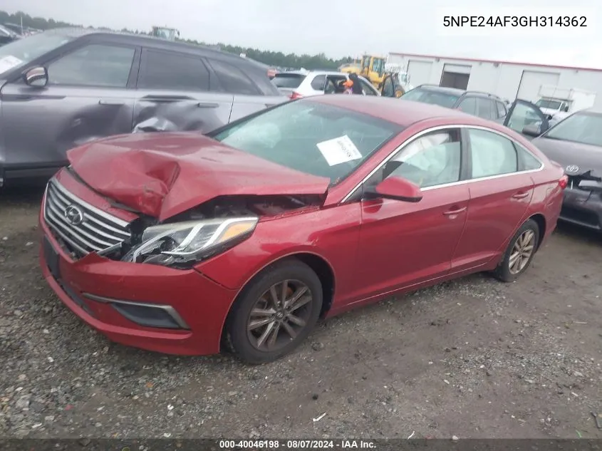 2016 Hyundai Sonata Se VIN: 5NPE24AF3GH314362 Lot: 40046198