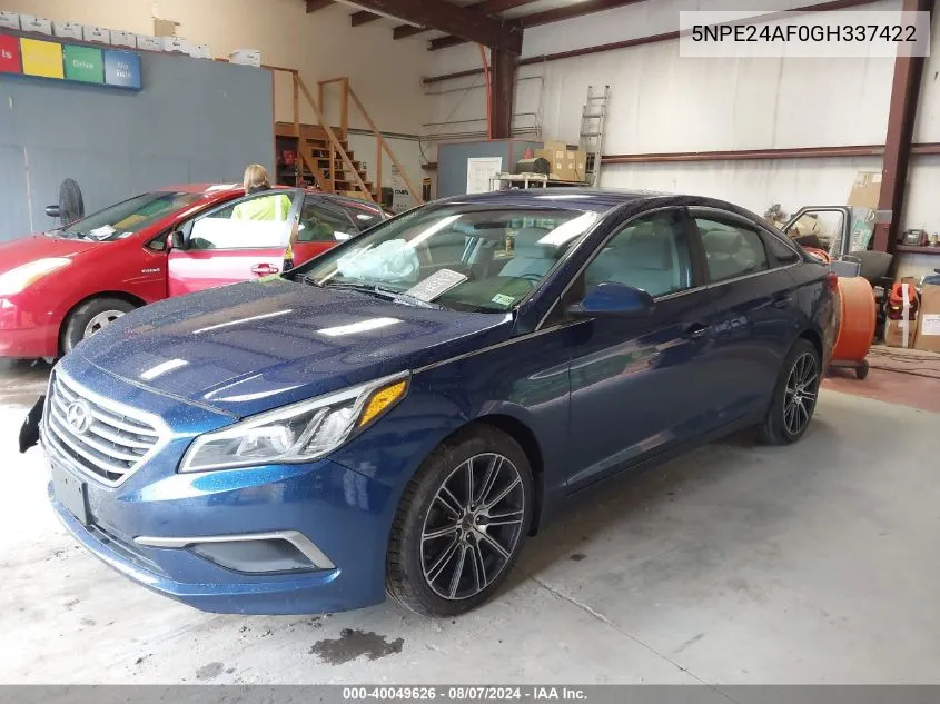 2016 Hyundai Sonata Se VIN: 5NPE24AF0GH337422 Lot: 40049626