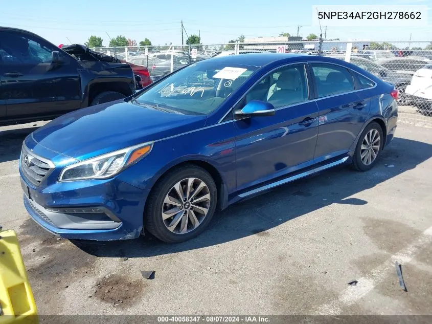 2016 Hyundai Sonata Sport VIN: 5NPE34AF2GH278662 Lot: 40058347