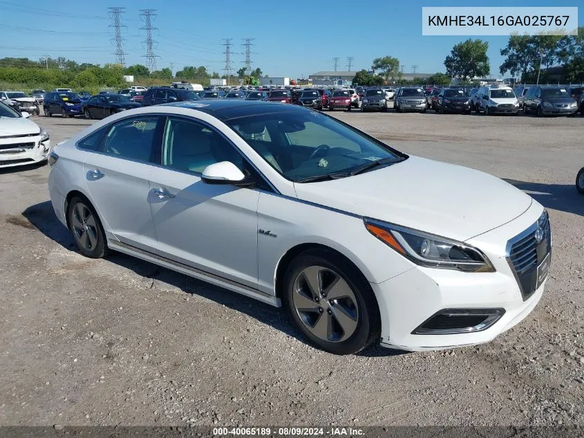 2016 Hyundai Sonata Hybrid Hybrid/Limited VIN: KMHE34L16GA025767 Lot: 40065189