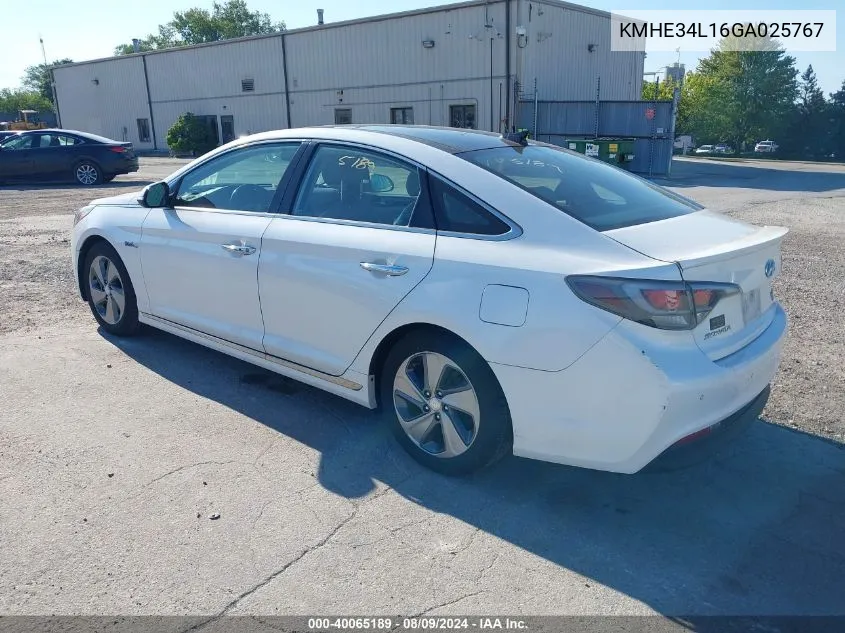 2016 Hyundai Sonata Hybrid Hybrid/Limited VIN: KMHE34L16GA025767 Lot: 40065189