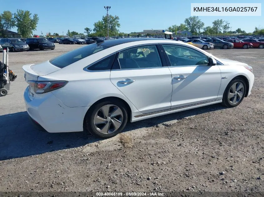 2016 Hyundai Sonata Hybrid Hybrid/Limited VIN: KMHE34L16GA025767 Lot: 40065189