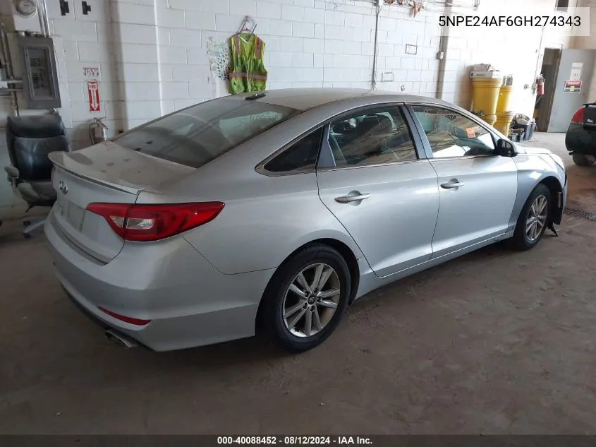 5NPE24AF6GH274343 2016 Hyundai Sonata Se