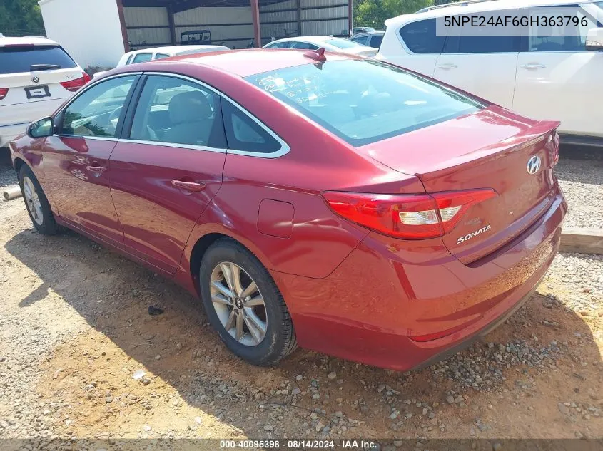 2016 Hyundai Sonata Se VIN: 5NPE24AF6GH363796 Lot: 40095398