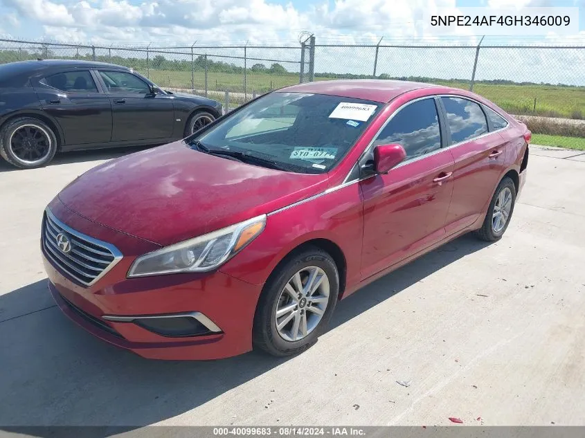 2016 Hyundai Sonata Se VIN: 5NPE24AF4GH346009 Lot: 40099683