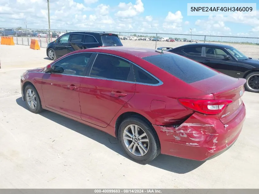 2016 Hyundai Sonata Se VIN: 5NPE24AF4GH346009 Lot: 40099683