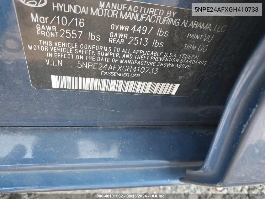 5NPE24AFXGH410733 2016 Hyundai Sonata