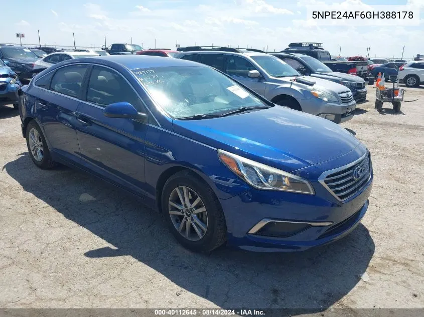 2016 Hyundai Sonata Se VIN: 5NPE24AF6GH388178 Lot: 40112645