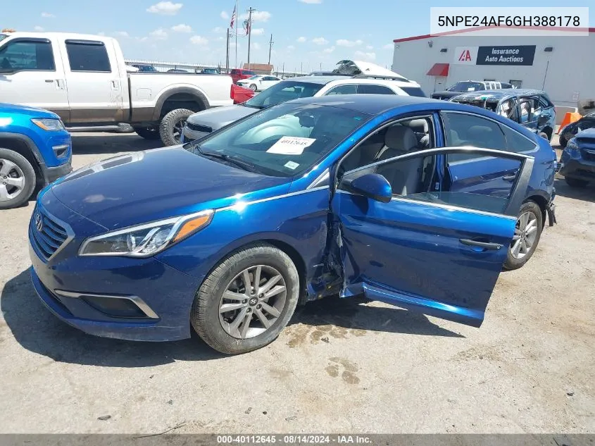 2016 Hyundai Sonata Se VIN: 5NPE24AF6GH388178 Lot: 40112645