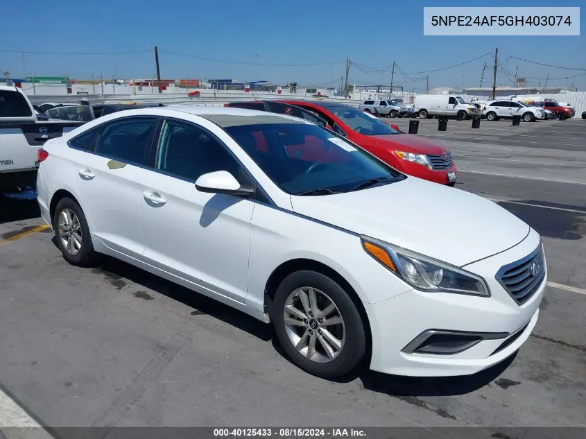 2016 Hyundai Sonata Se VIN: 5NPE24AF5GH403074 Lot: 40125433