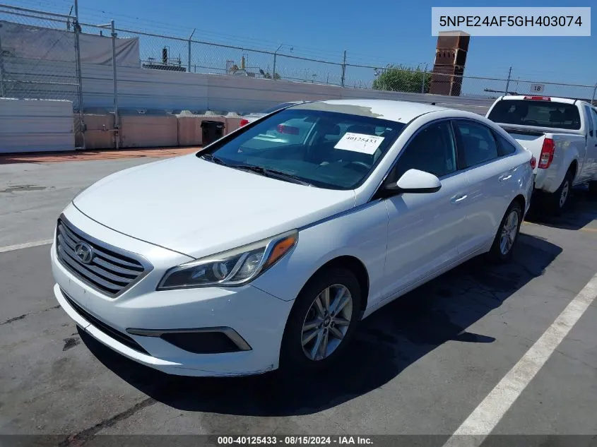 2016 Hyundai Sonata Se VIN: 5NPE24AF5GH403074 Lot: 40125433