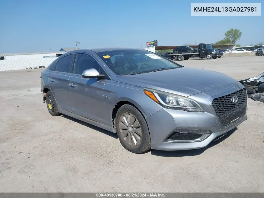 2016 Hyundai Sonata Hybrid/Se VIN: KMHE24L13GA027981 Lot: 40130706