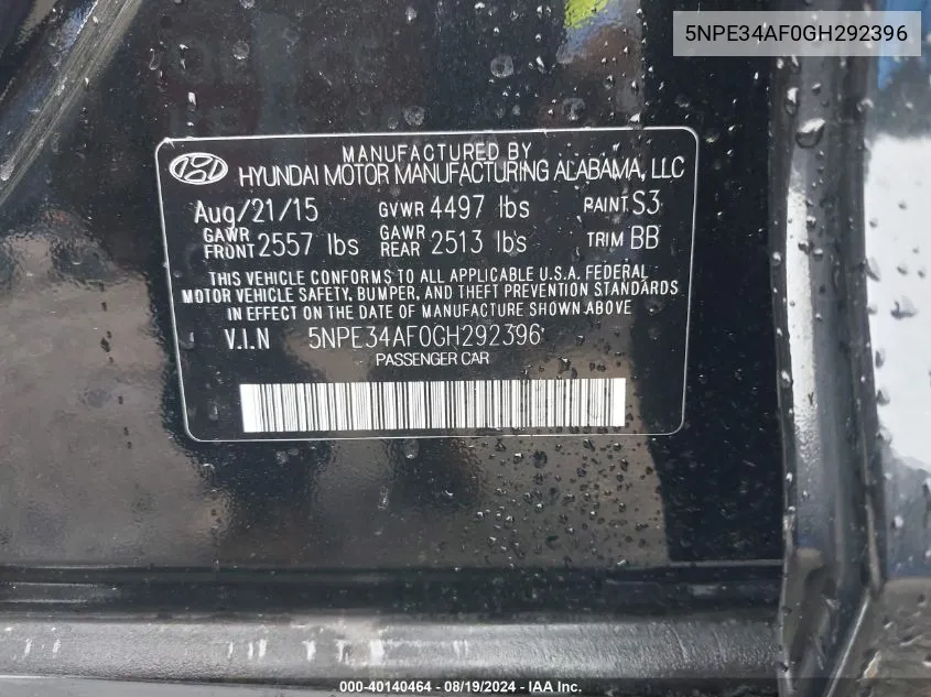 5NPE34AF0GH292396 2016 Hyundai Sonata Sport