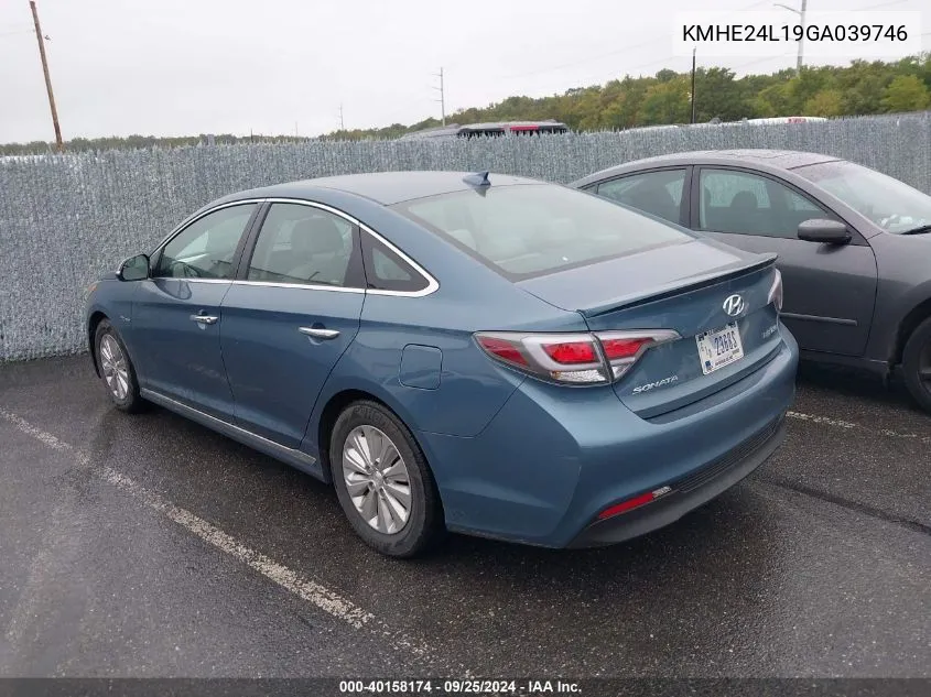 2016 Hyundai Sonata Hybrid/Se VIN: KMHE24L19GA039746 Lot: 40158174