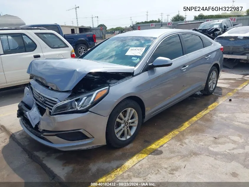 2016 Hyundai Sonata Se VIN: 5NPE24AF6GH322987 Lot: 40182432