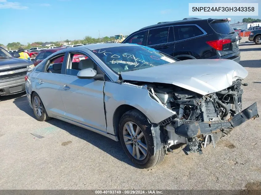 2016 Hyundai Sonata Se VIN: 5NPE24AF3GH343358 Lot: 40193749