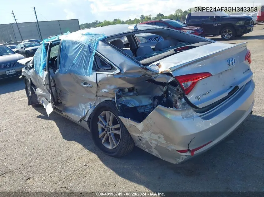 2016 Hyundai Sonata Se VIN: 5NPE24AF3GH343358 Lot: 40193749