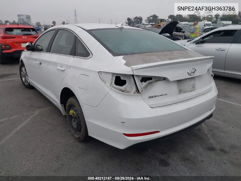 2016 Hyundai Sonata Se VIN: 5NPE24AF3GH363786 Lot: 40212187