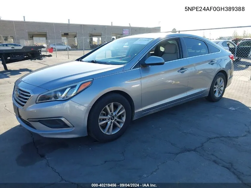 2016 Hyundai Sonata Se VIN: 5NPE24AF0GH389388 Lot: 40219456