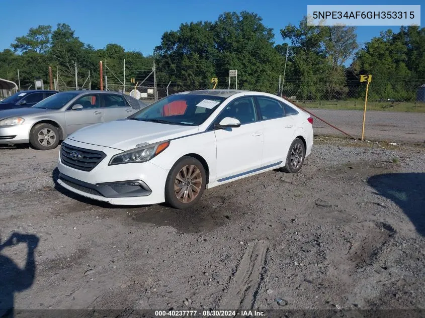 2016 Hyundai Sonata Sport VIN: 5NPE34AF6GH353315 Lot: 40237777