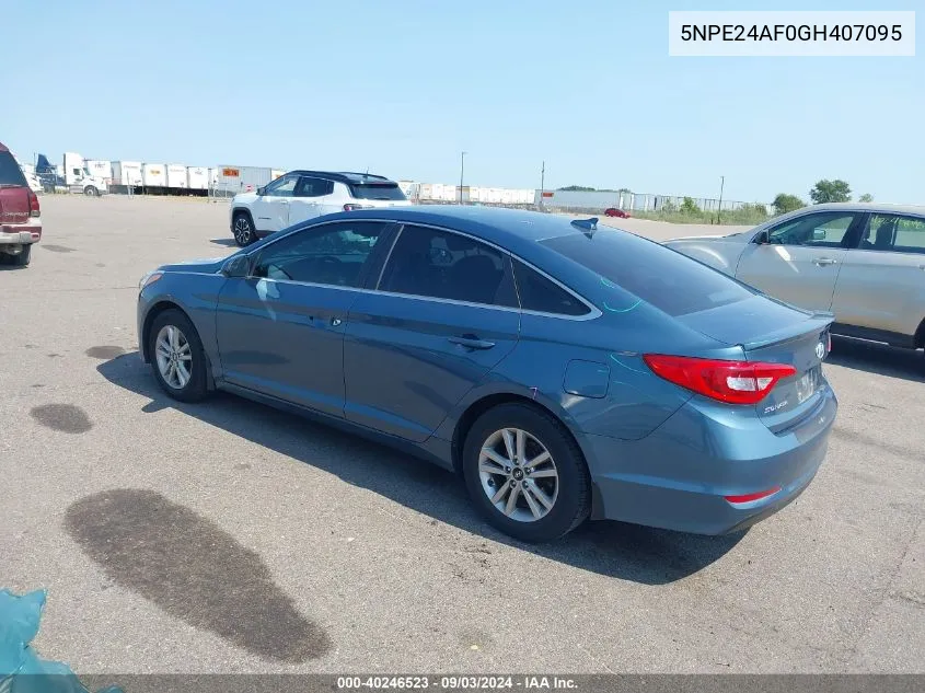 2016 Hyundai Sonata Se VIN: 5NPE24AF0GH407095 Lot: 40246523