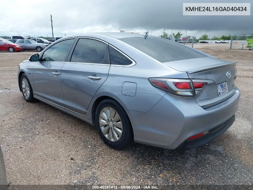 2016 Hyundai Sonata Hybrid Se VIN: KMHE24L16GA040434 Lot: 40287411