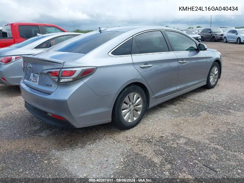 2016 Hyundai Sonata Hybrid Se VIN: KMHE24L16GA040434 Lot: 40287411