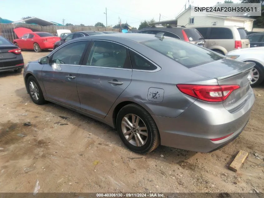 2016 Hyundai Sonata Se VIN: 5NPE24AF2GH350611 Lot: 40306130