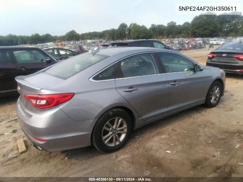 2016 Hyundai Sonata Se VIN: 5NPE24AF2GH350611 Lot: 40306130