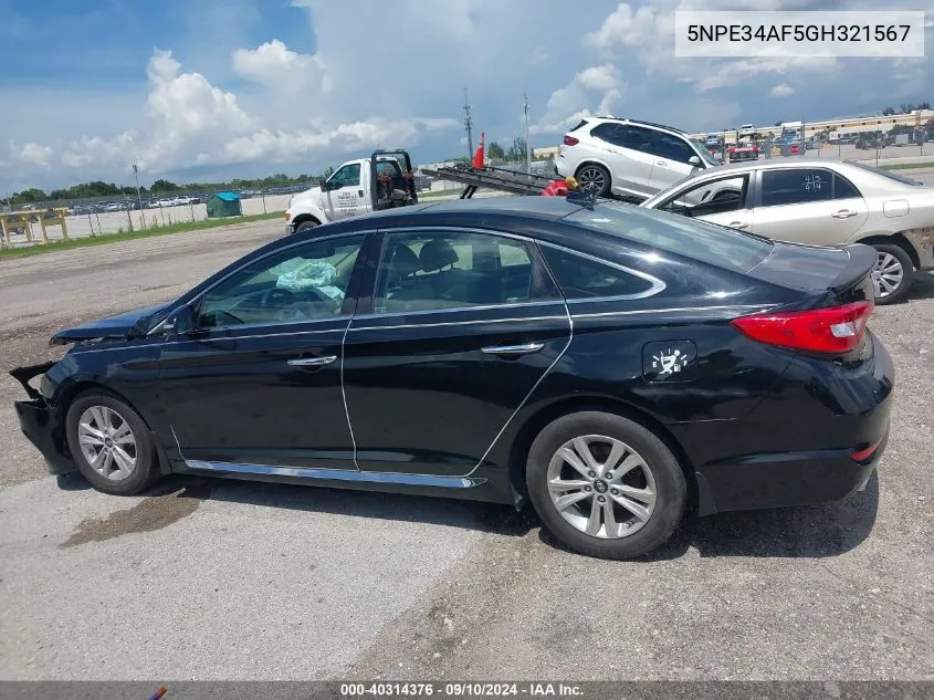 2016 Hyundai Sonata Sport/Limited VIN: 5NPE34AF5GH321567 Lot: 40314376