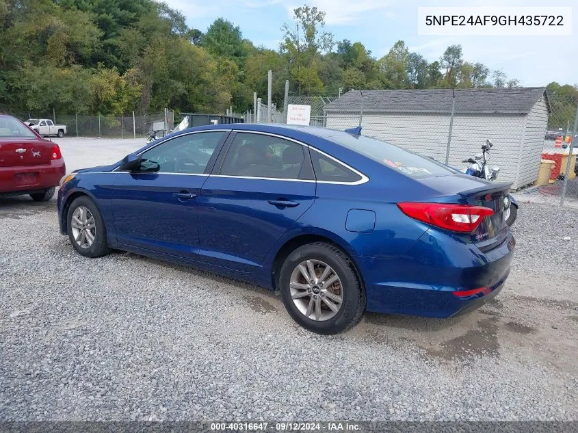 2016 Hyundai Sonata Se VIN: 5NPE24AF9GH435722 Lot: 40316647