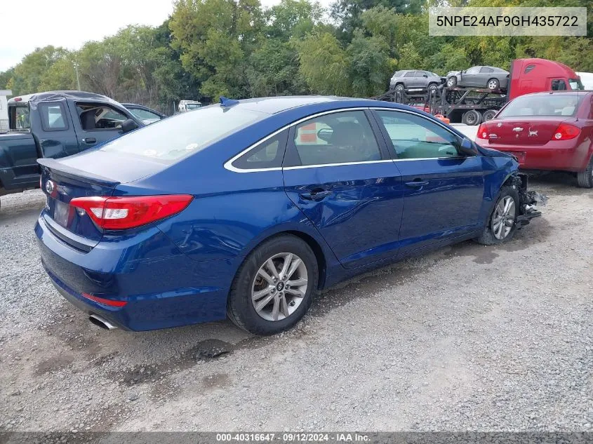 2016 Hyundai Sonata Se VIN: 5NPE24AF9GH435722 Lot: 40316647