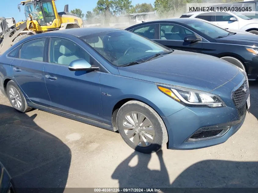 2016 Hyundai Sonata Hybrid Se VIN: KMHE24L18GA036045 Lot: 40381226