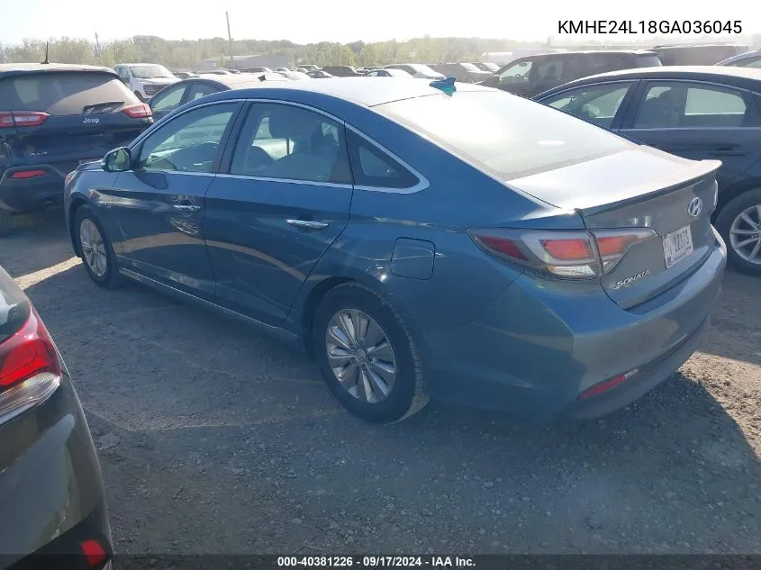 KMHE24L18GA036045 2016 Hyundai Sonata Hybrid Se