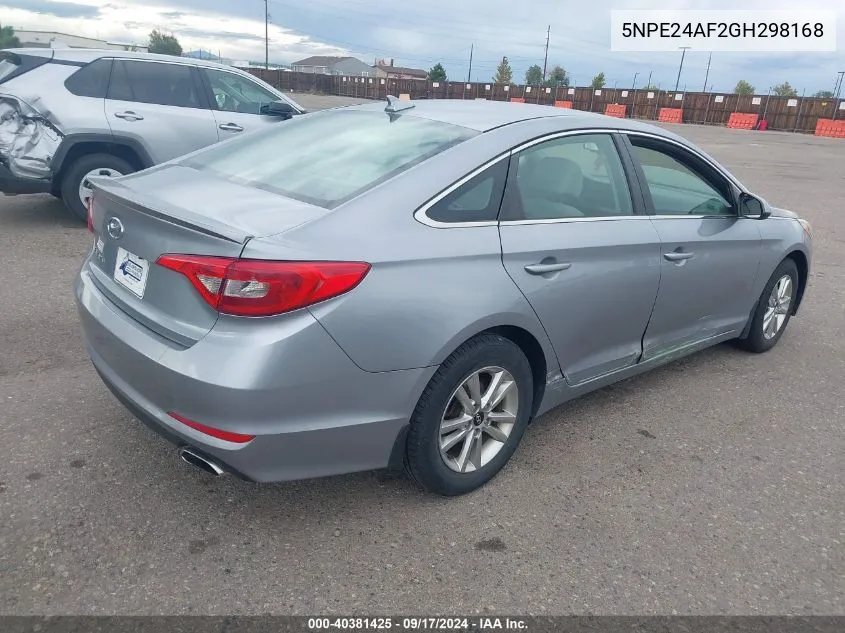 2016 Hyundai Sonata Se VIN: 5NPE24AF2GH298168 Lot: 40381425